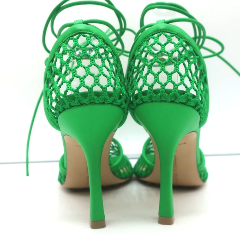 Bottega Veneta Stretch Ankle Tie Sandals Green Mesh & Leather Size 37 - Picture 7 of 10